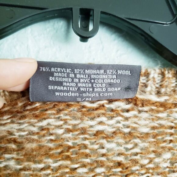 Anthropologie X Wooden Ships Brown Heathered Knit Open Front Wool Cardigan - Picture 4 of 6